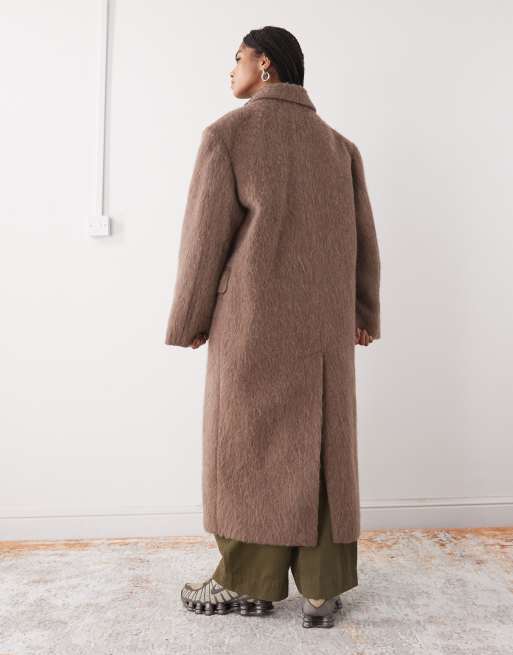 Weekday - Manteau ample en mélange duveteux de laine et d'alpaga avec épaules oversize - Marron, 4 de 4