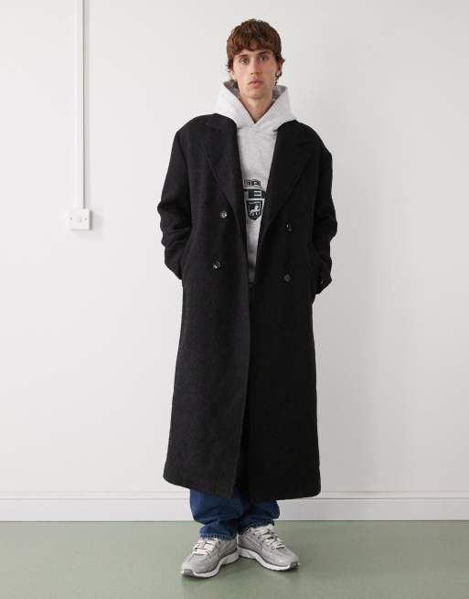 Weekday - Manteau oversize en laine mélangée à chevrons - Gris foncé