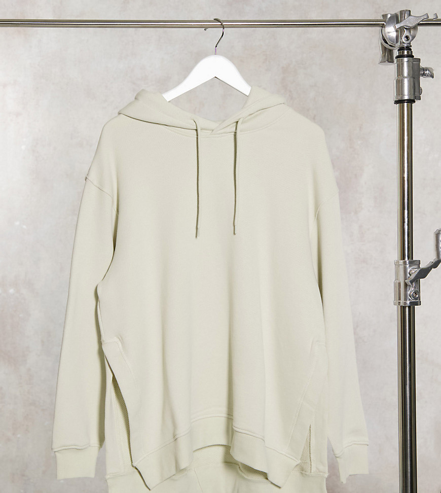 Weekday Marcie organic cotton longline hoodie in dusty green gray-Grey