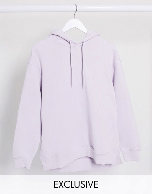 Weekday Marcie organic cotton longline hoodie in lilac