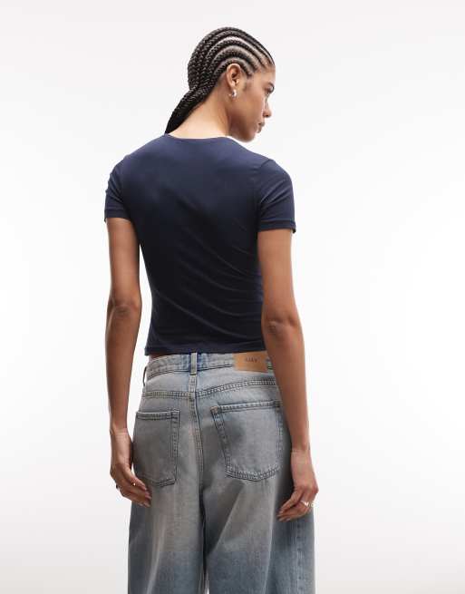 Weekday – Marinblå smal t-shirt, 4 av 4