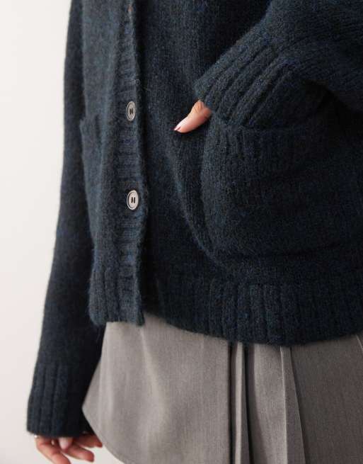 Weekday - Marineblå og meleret cardigan i oversized pasform med V-hals, 2 af 4