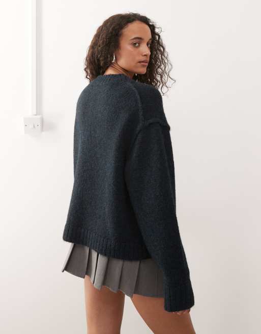 Weekday - Marineblå og meleret cardigan i oversized pasform med V-hals, 4 af 4