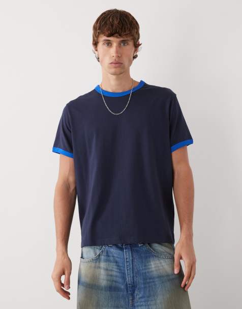 Weekday - Marineblå T-shirt med kontrasterende sømme og -kanter - view 1