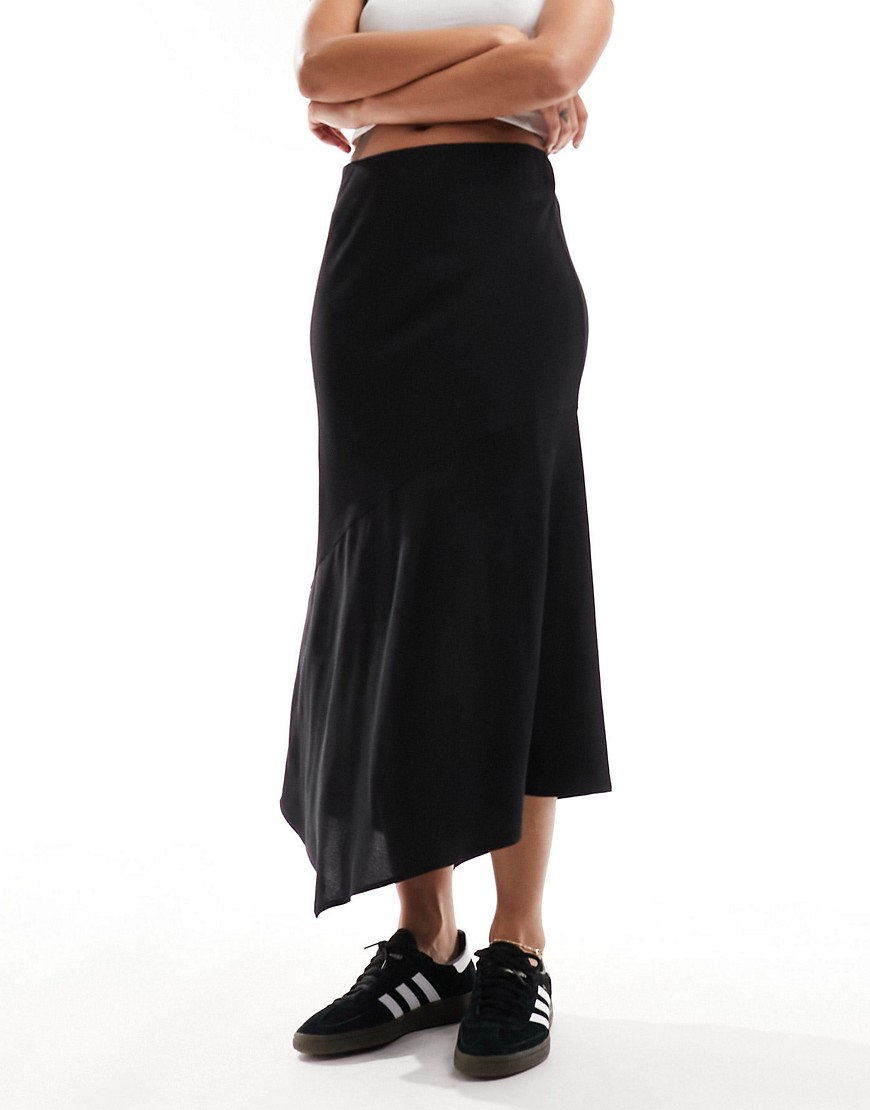 Weekday Marita Asymmetric Satin Midi Skirt In Black