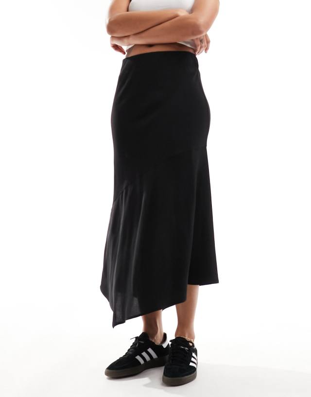 Weekday - marita asymmetric satin midi skirt in black