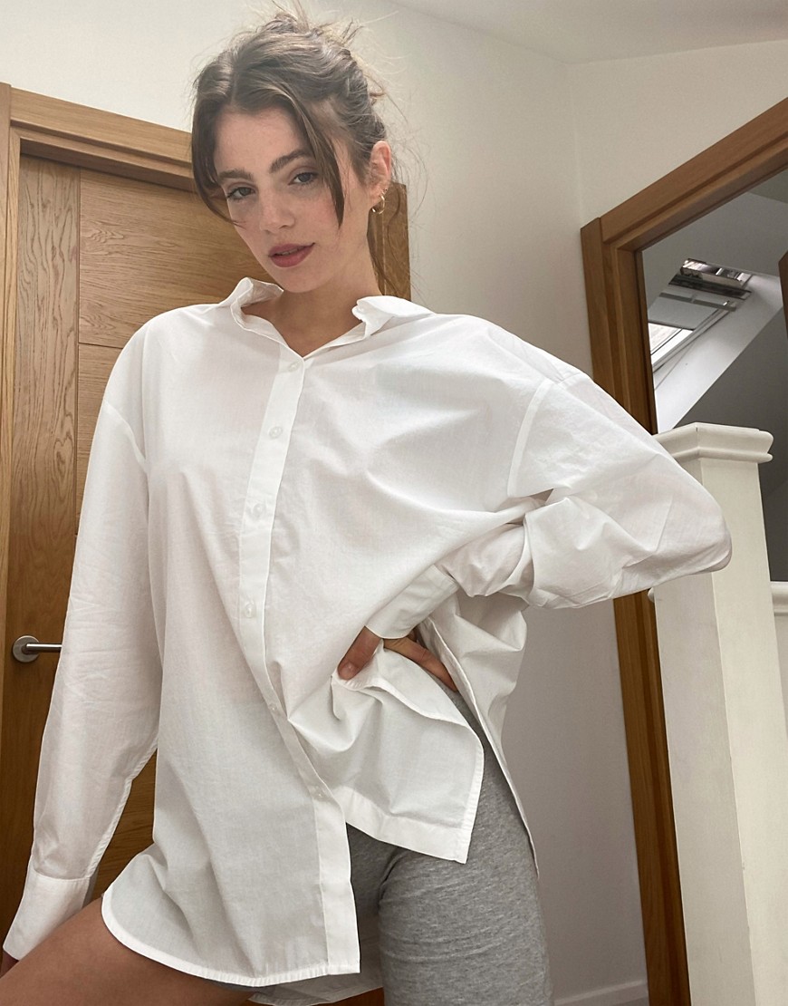Weekday - Marlene - Overhemd van organisch katoen met gestrikte achterkant in wit