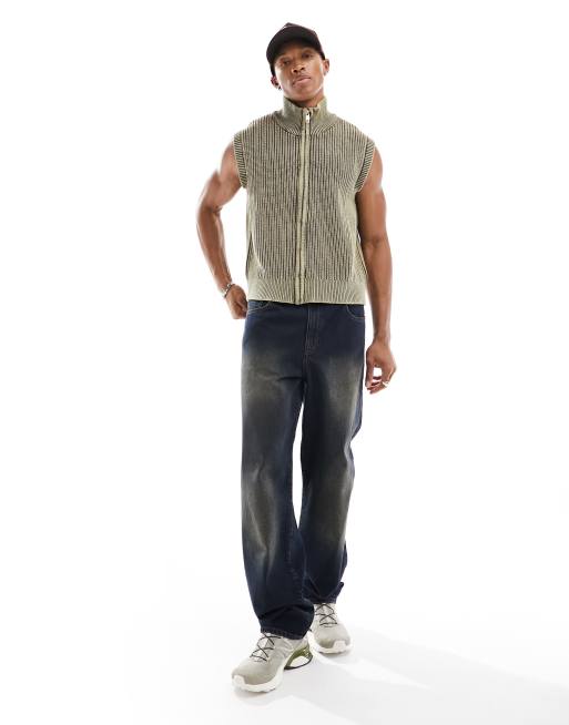 Weekday Marwin zip through knitted vest in washed brown, 4 of 4
