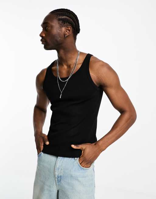 Weekday – Matheus – Geripptes Tanktop in Schwarz
