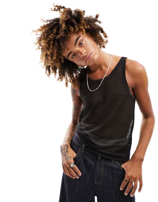 Weekday Matheus mesh tank top in black