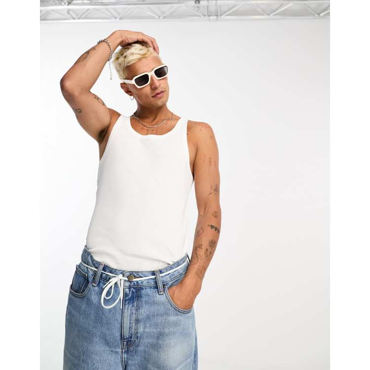 Weekday Matheus rib tank top in white