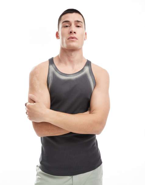Weekday Matheus rib tank top with spray effect in off-black - view 1