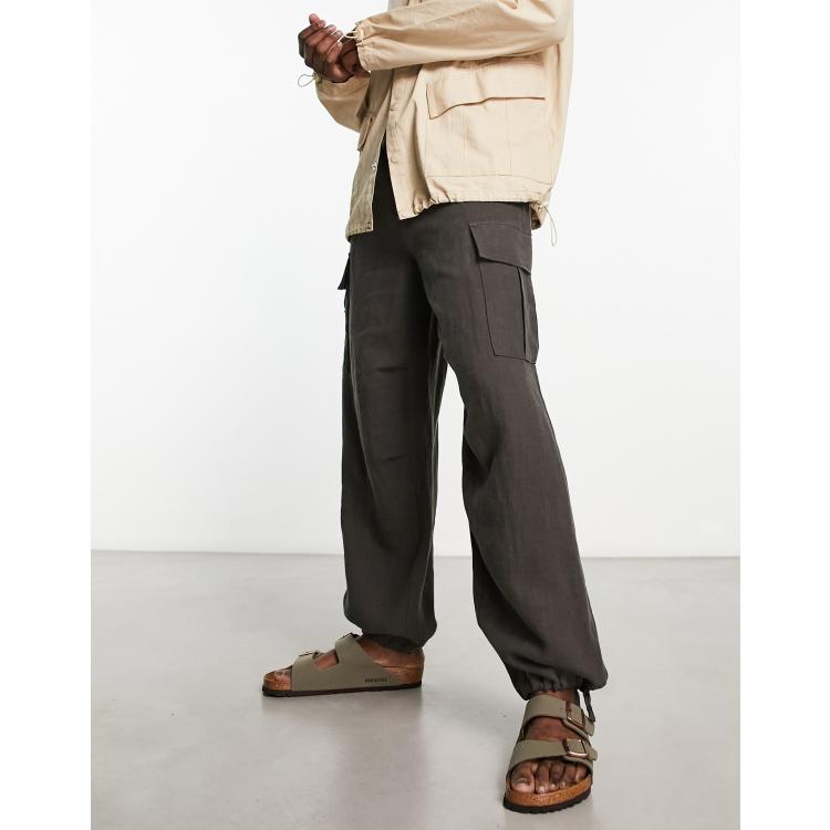 Mens linen 2024 cargo trousers