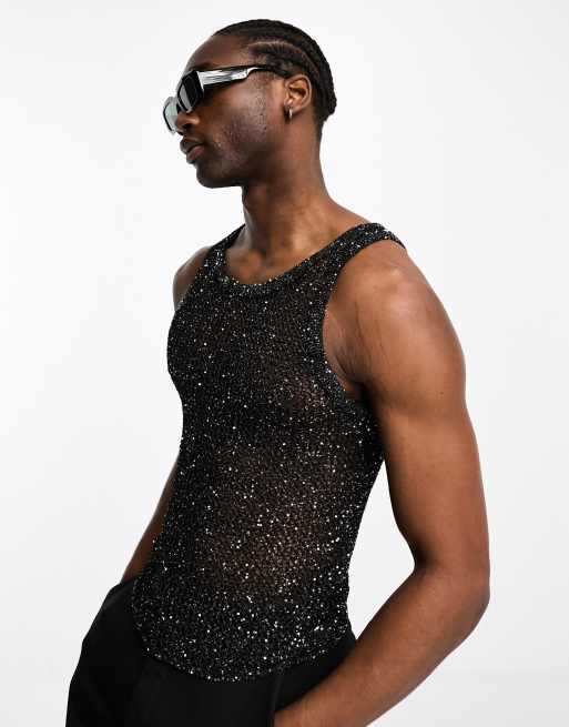 Weekday Matteus festival sequin tank top in black