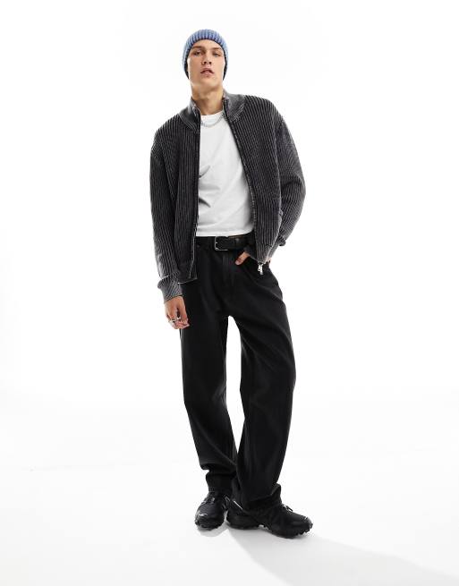 Weekday – Mattias – Gerippte Strickjacke in verwaschenem Schwarz mit Reißverschluss, 2 von 4