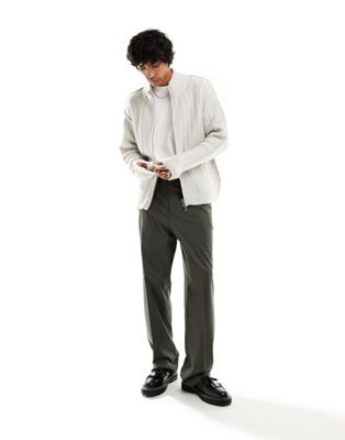 Weekday Mattias wool blend zip through cable knit cardigan in off-white - ASOS Price Checker