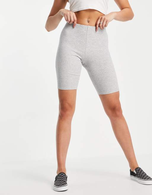 Weekday - Maurice - Leggings corti in cotone a coste grigio chiaro - GREY