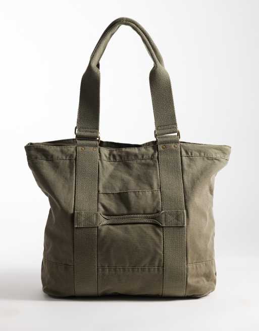 Weekday maxi borsa tote in canvas slavato color kaki