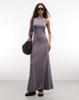 Weekday maxi dress with cut out back and shoulder detail in dusty plum