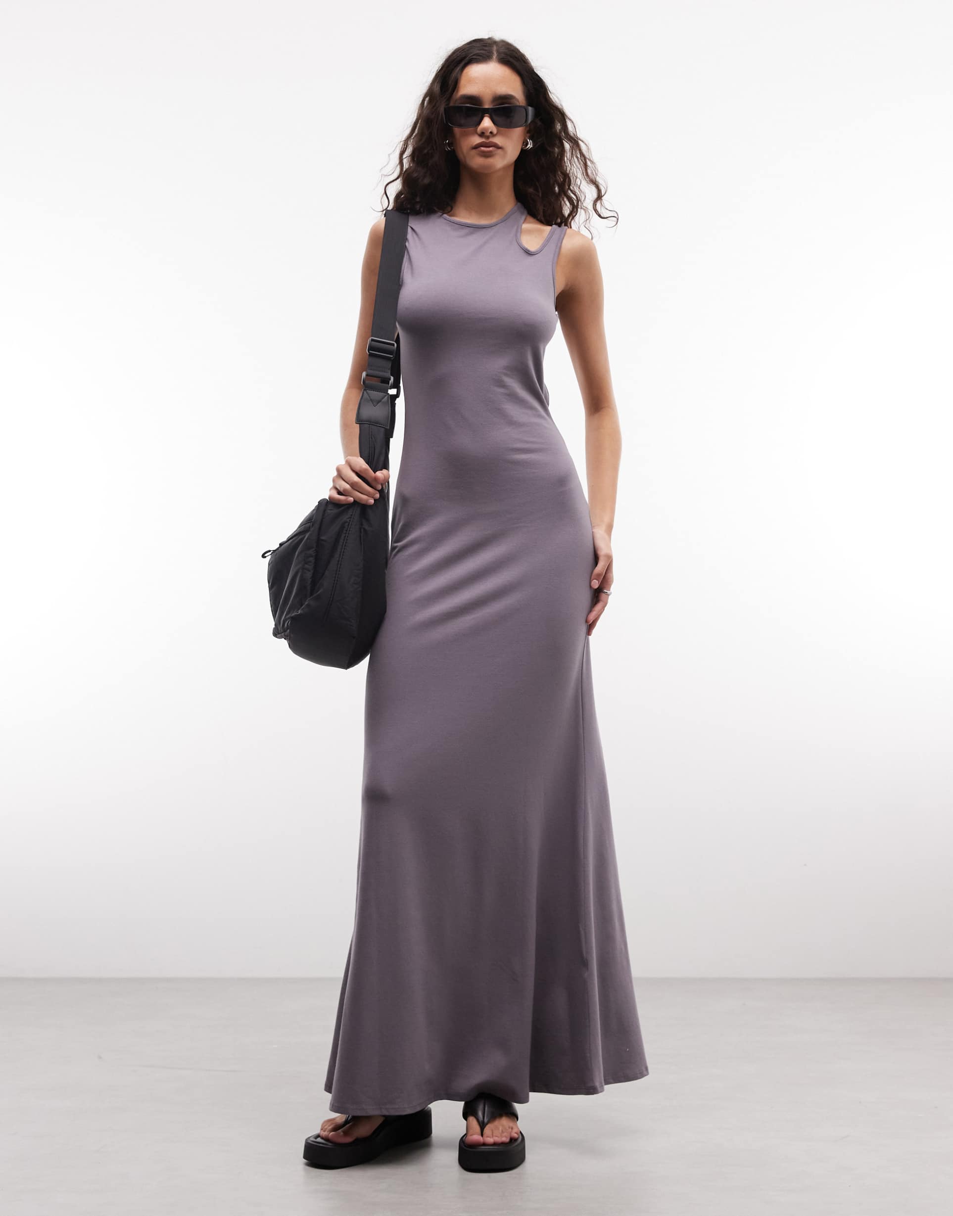 weekday maxi dress with cut out back and shoulder detail in dusty plum