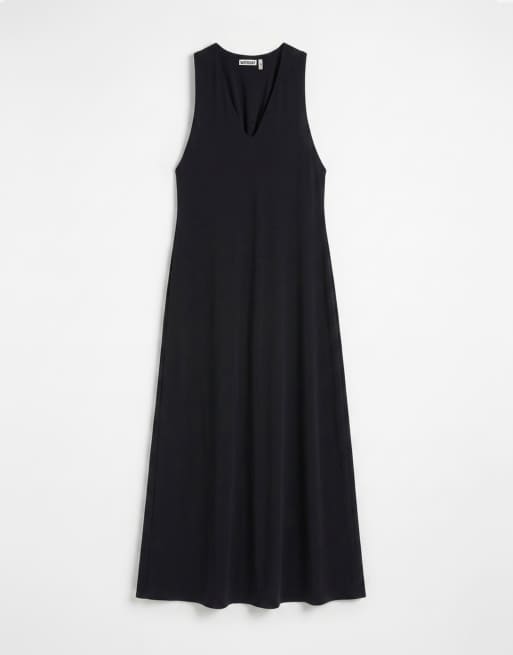 Weekday maxi dress with deep v neck and racer back metal detail in black, 5 of 7