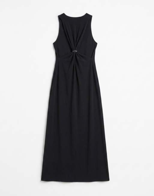 Weekday maxi dress with deep v neck and racer back metal detail in black, 6 of 7