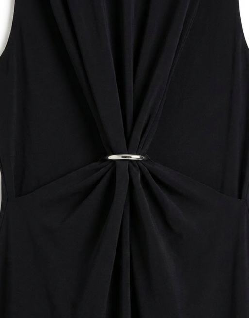 Weekday maxi dress with deep v neck and racer back metal detail in black, 8 of 8