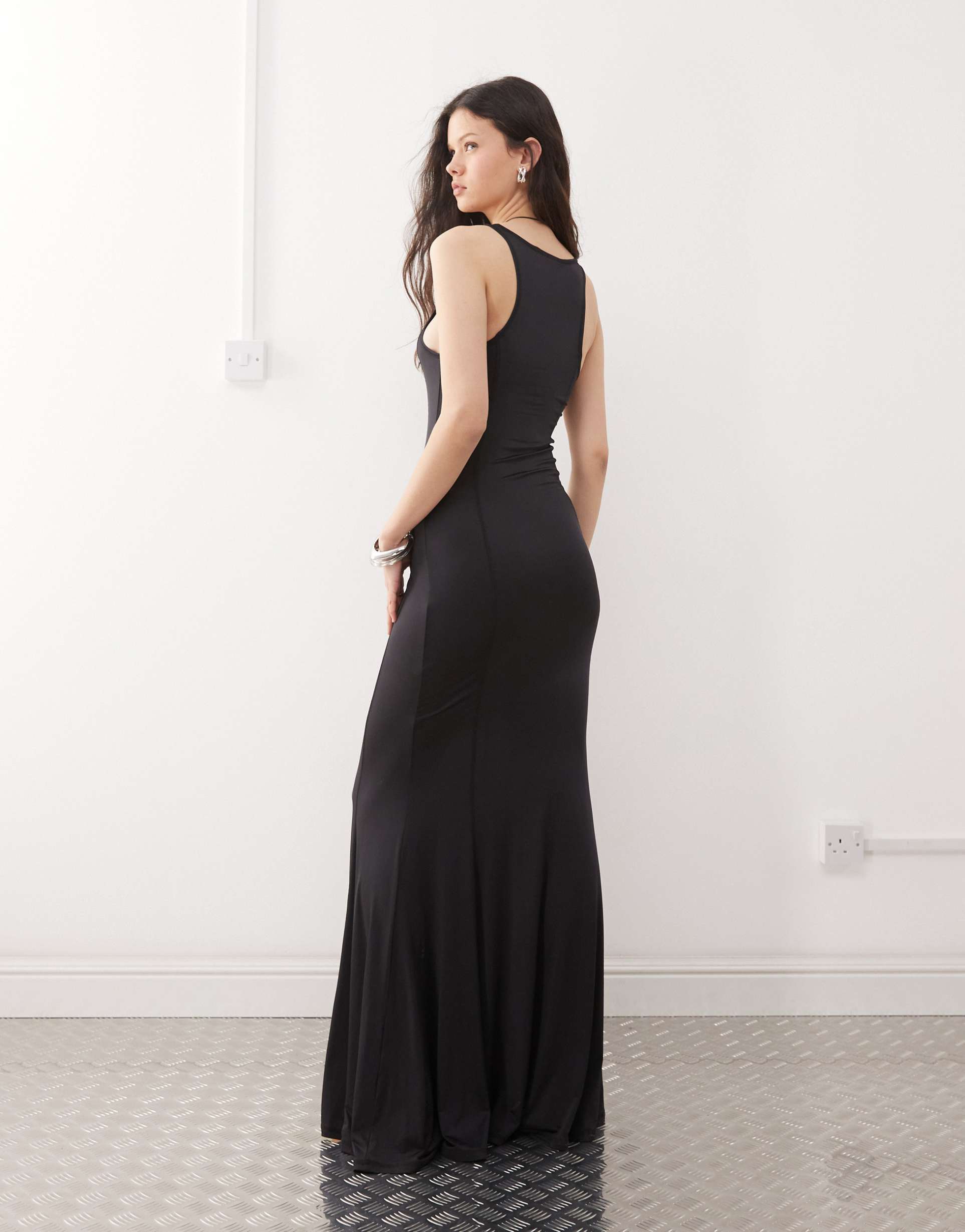 weekday maxi dress with mermaid hem in black