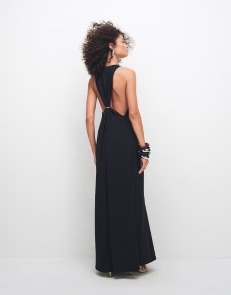Weekday - Maxi jurk met diepe V-hals en racerback met metalen detail in zwart - view 1