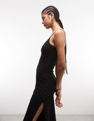 Weekday - Maxi-Trägerkleid in Schwarz mit V-Ausschnitt, exklusiv bei ASOS