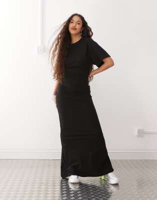 Weekday - Maxikleid aus Jersey in Schwarz mit seitlicher Raffung