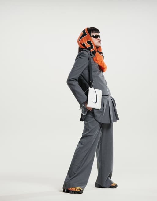 Weekday Mei slim fit zip through blazer in gray melange