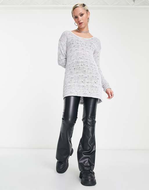 Weekday - Melany - Gebreide mini jurk met textuur in grijs
