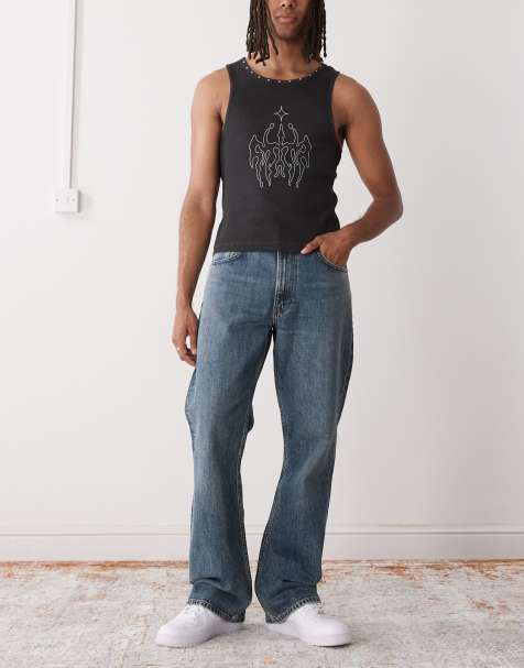 Weekday – Mercury – Blå, tvättade, avslappnade bootcut-jeans i utsvängd design - view 1