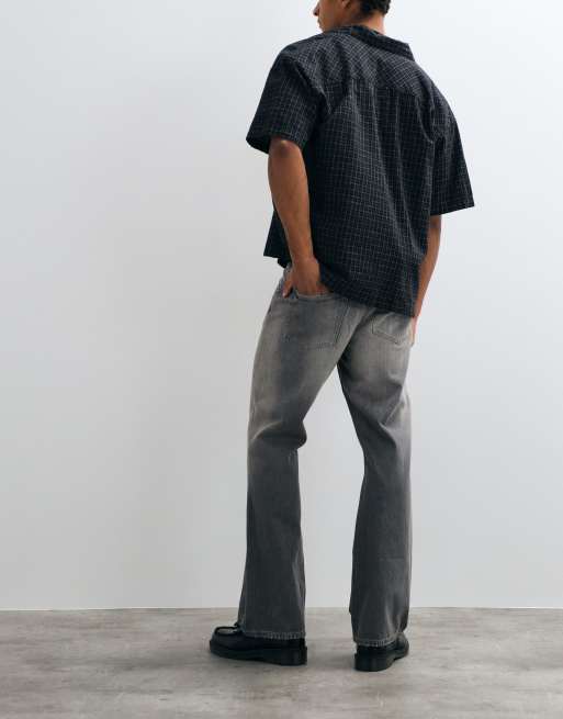 Weekday Mercury relaxed fit bootcut flare jeans in grey with distressed detail, 4 of 5