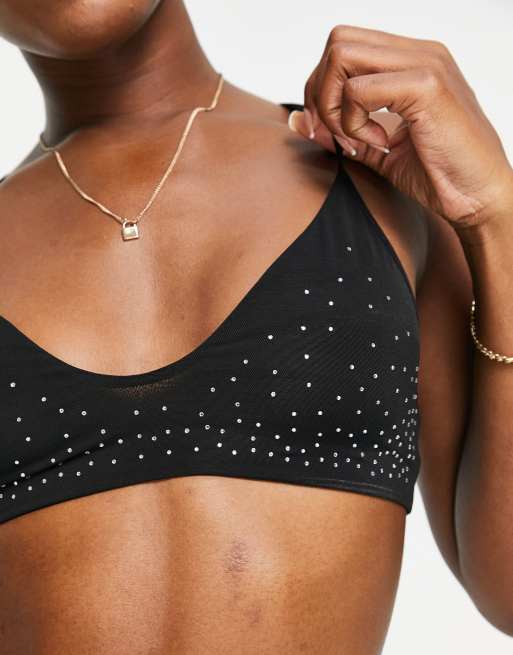 Sweeney Diamante Bralette Top - Black