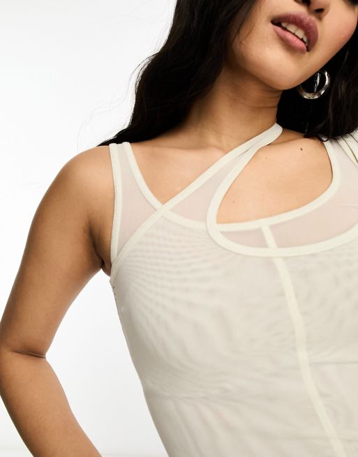 Weekday mesh double layer tank top in off-white