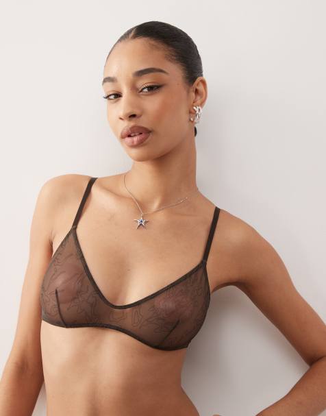 Weekday mesh lace scoop triangle bralette in brown - view 1