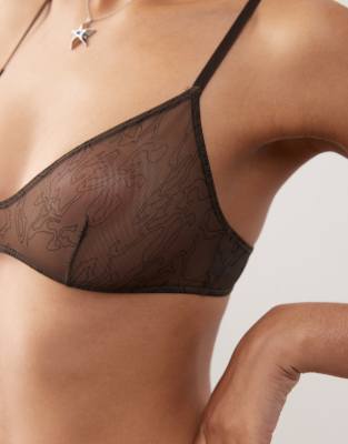 Weekday Mesh Lace Scoop Triangle Bralette In Brown