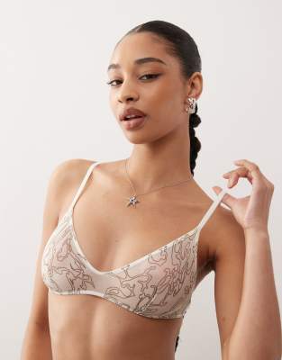 Weekday Mesh Lace Scoop Triangle Bralette In Neutral