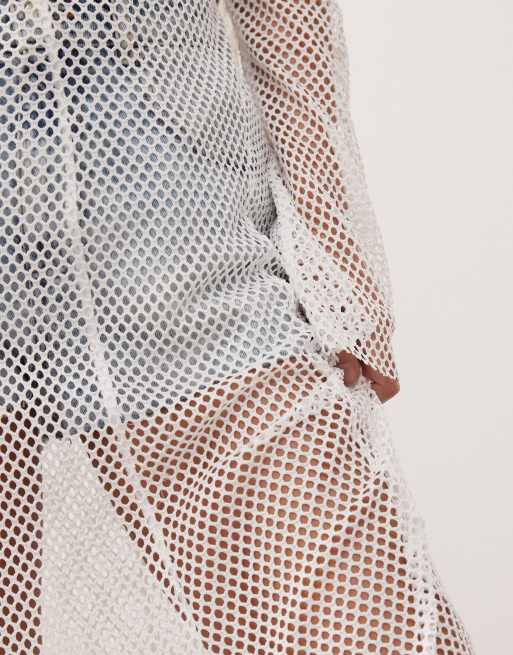 Weekday mesh long sleeve maxi dress in off-white | ASOS