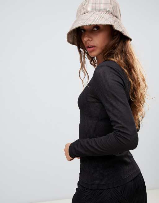 Weekday mesh long sleeve top in black