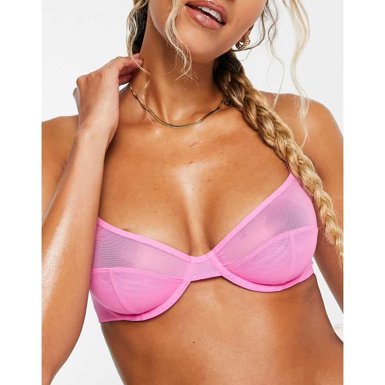 Women Blush Pink Monogram Mesh Soft Cup Bra