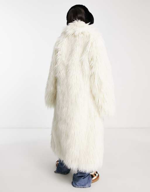 Weekday - Mia - Cappotto in pelliccia sintetica bianco sporco, 2 di 4