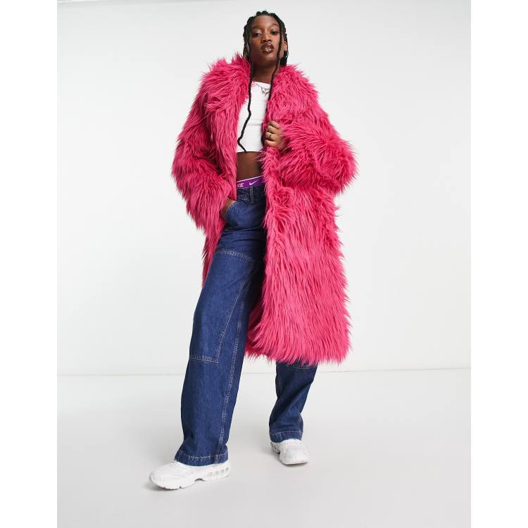 Weekday Mia faux fur coat in bright pink