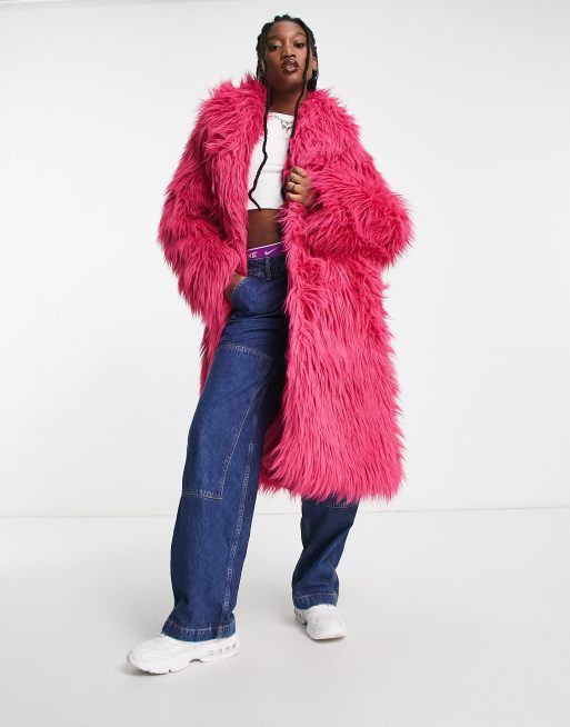 Weekday Mia faux fur coat in bright pink