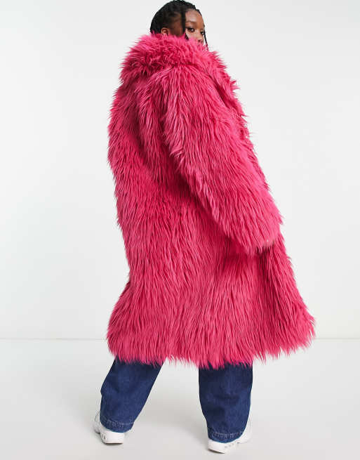 Weekday Mia faux fur coat in bright pink