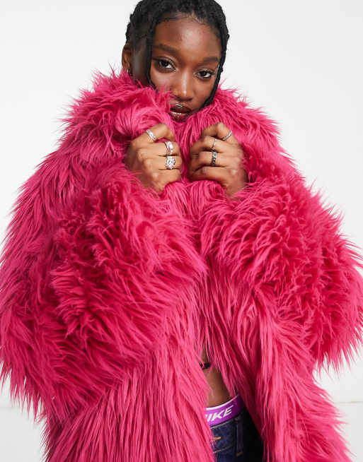 Weekday Mia faux fur coat in bright pink