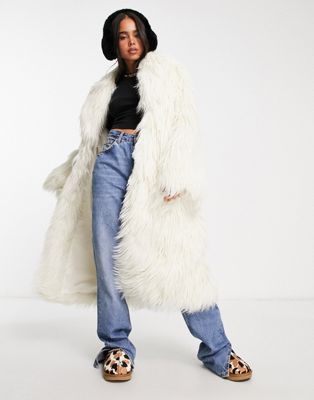 Topshop Tall oversized faux fur coat in chocolate
