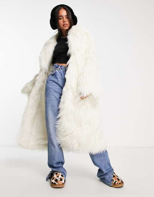 Full length white shop faux fur coat